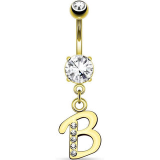 Belly Button Piercing Moveable Letters Zirconia Gold