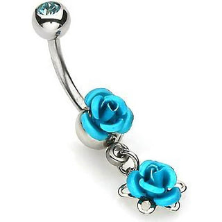 Belly Button Piercing Rose dangle Zirconia Silver