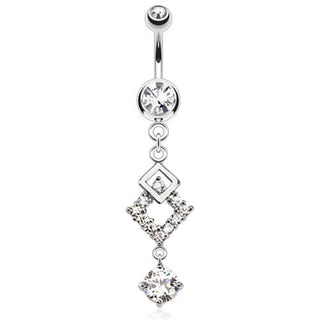 Belly Button Piercing Square dangle Zirconia Silver