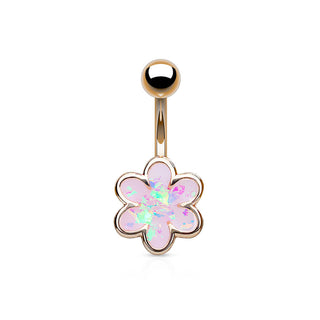 Belly Button Piercing Flower Opal Gold
