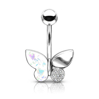 Piercing Ombelico Farfalla Zirconi, Opale e Argento