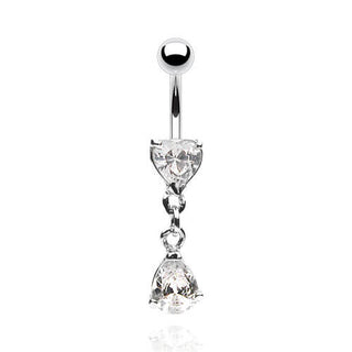 Piercing Ombelico Pendente Goccia e Cuore Zirconi e Argento