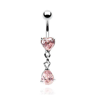 Piercing Ombelico Pendente Goccia e Cuore Zirconi e Argento