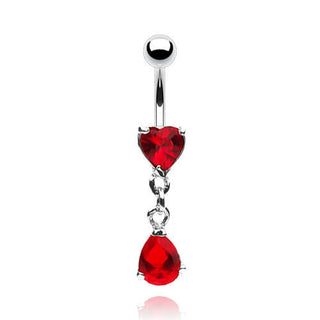 Piercing Ombelico Pendente Goccia e Cuore Zirconi e Argento