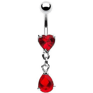 Piercing Ombelico Pendente Goccia e Cuore Zirconi e Argento