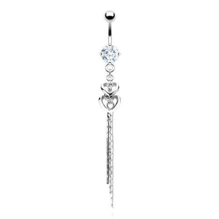 Piercing Ombelico Pendente a cuori zirconi e argento