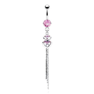 Piercing Ombelico Pendente a cuori zirconi e argento