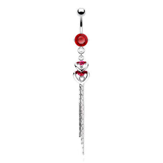 Piercing Ombelico Pendente a cuori zirconi e argento