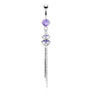 Piercing Ombelico Pendente a cuori zirconi e argento