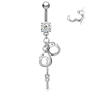 Belly Button Piercing Handcuffs dangle Zirconia Silver
