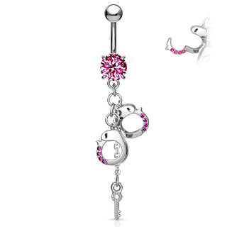 Belly Button Piercing Handcuffs dangle Zirconia Silver