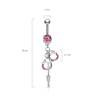 Belly Button Piercing Handcuffs dangle Zirconia Silver