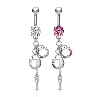 Belly Button Piercing Handcuffs dangle Zirconia Silver