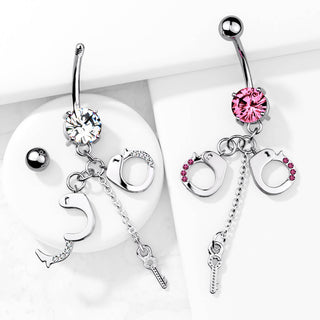 Belly Button Piercing Handcuffs dangle Zirconia Silver