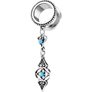 Tunnel Tribal dangle Turquoise Silver Internally Threaded