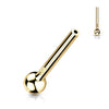 Solid Gold 14 Carat barbell pin with one fixed ball Push-In