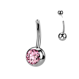 Titanium Belly Button Piercing Top Ball Zirconia Push-In