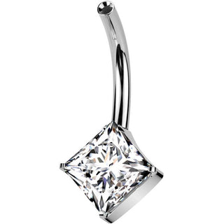 Titanium belly button pin square zirconia Push-In