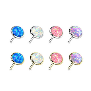 Solid Gold 14 Carat top round flat opal Push-In