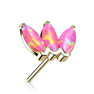 Solid Gold 14 Carat top 3 opals marquise cut Push-In