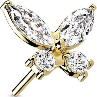 Solid Gold 14 Carat Top Butterfly Zirconia Push-In