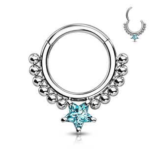Anello Piercing Sfere argento con stella di zirconi Clicker