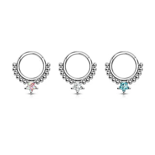 Anello Piercing Sfere argento con stella di zirconi Clicker