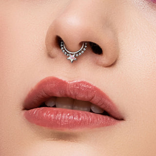 Anello Piercing Sfere argento con stella di zirconi Clicker