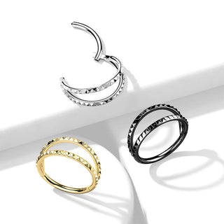 Ring Double Line Pyramid Cut Clicker