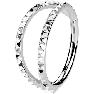 Anello Piercing Doppia linea con dentellatura a piramide Clicker