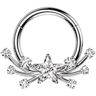 Titanio Anello Piercing Stella zirconi Segment