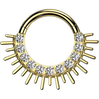 Titanio Anello Piercing Zirconi spine ventaglio Segment