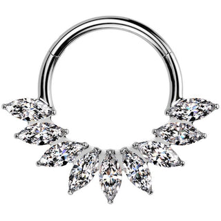 Titanio Anello Piercing Zirconi taglio marquise ventaglio Segment