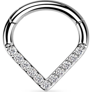 Titanio Anello Piercing Chevron con zirconi Clicker