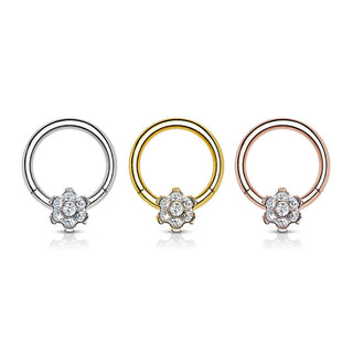 Titanio Anello Piercing Fiore di zirconi Clicker
