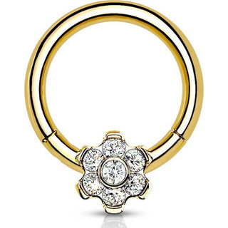Titanio Anello Piercing Fiore di zirconi Clicker