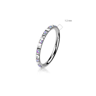 Titanium Ring Pyramid Cut Zirconia Clicker