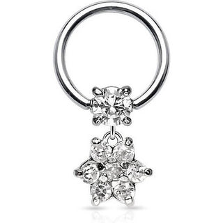 Anello Piercing Argento con fiore di zirconi pendente Perla Prigioniera