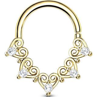 Anello Piercing Argento con Motivo a cuori Pieghevole