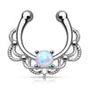 Fake Nose Piercing Septum Opal Round Silver Bendable