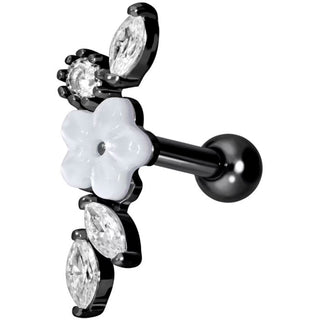 Titanium Barbell Flower Zirconia Mother of Pearls