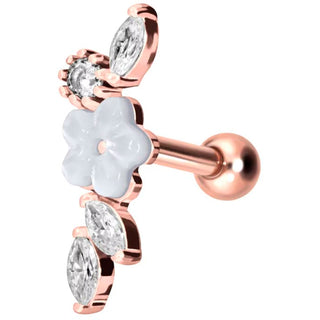Titanium Barbell Flower Zirconia Mother of Pearls