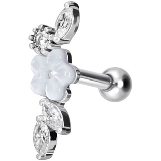 Titanium Barbell Flower Zirconia Mother of Pearls