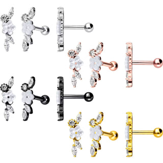 Titanium Barbell Flower Zirconia Mother of Pearls