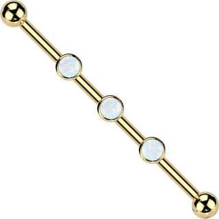 Titanium Industrial Barbell 3 stones zirconia opal bezel setting Internally Threaded