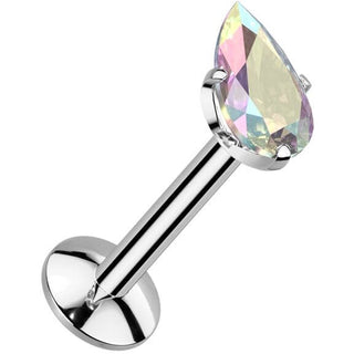 Titanium Labret teardrop zirconia prong setting Internally Threaded