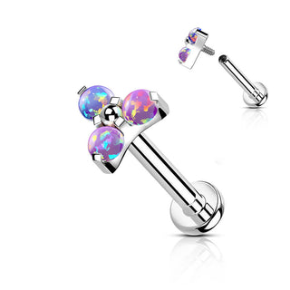 Titanium Labret Triangle Opal Silver Internally Threaded