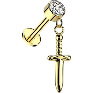 Titanio Labret pendente zircone spada Filettatura Interna