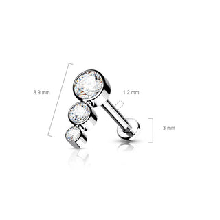 Titanium Labret 3 Zirconia Flat Silver Internally Threaded