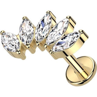 Titanium Labret Marquise Cut 5 Zirconia Internally Threaded